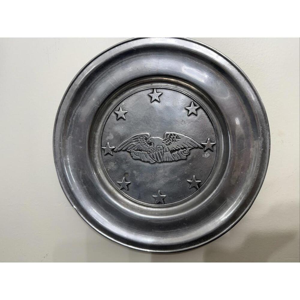 Wilton Colonial Pewter Wall  Plate Eagle Stars Vintage American Revolution Decor